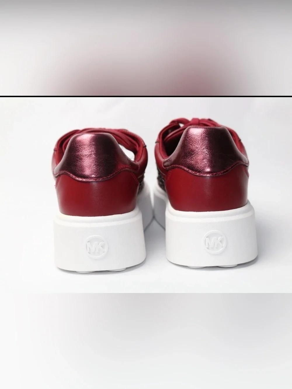 Michael Kors Romey Lace Up Red Crystal-Embellished Platform Sneakers